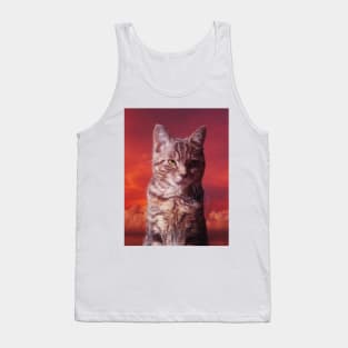 Grey tabby cat in the red sky Tank Top